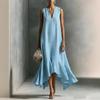 European and American women's clothing V-neck sleeveless solid color, irregular hem, dress long dress