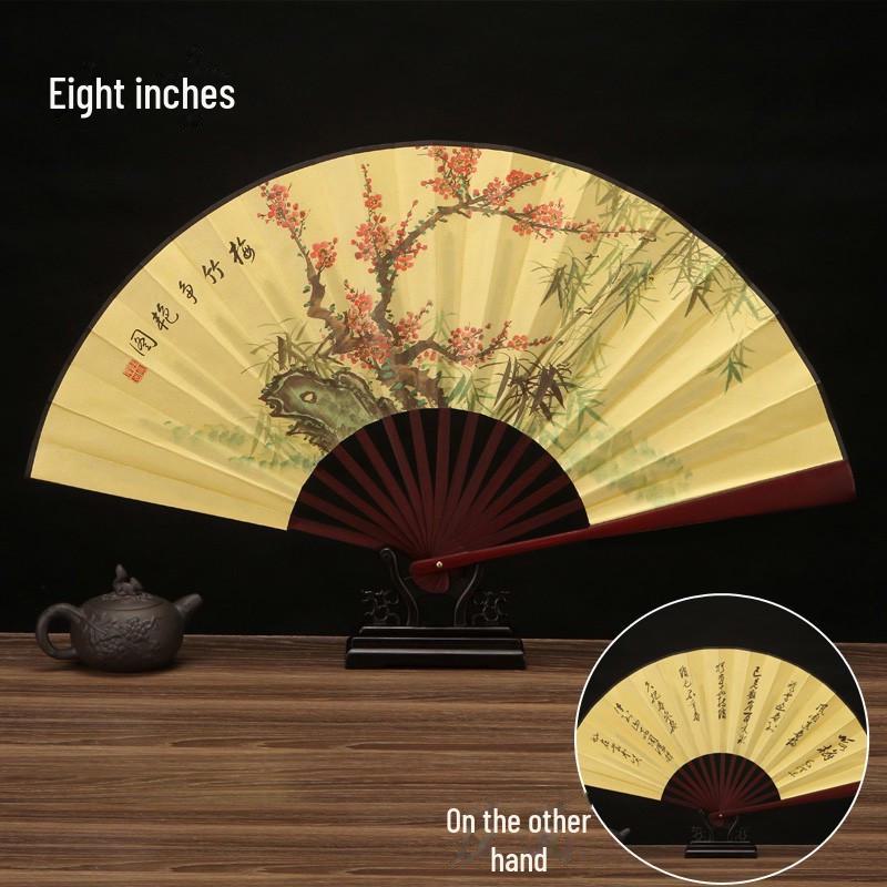 Éventail pliant de style ancien de 8 pouces: Éventail promotionnel portable pour hommes chinois