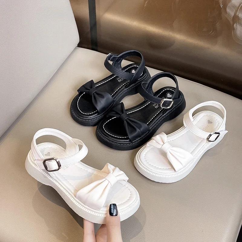 Girls Summer Beach Sandals New Solid Color Kids Causal Sandals Fashion Sweet Bow School Versatile Children Princess Shoes