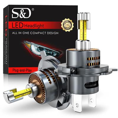 2ks 4stranné 25000LM H4 LED žárovky do automobilových světlometů Canbus Hi/Lo Beam Lights Bezdrátové s ventilátorem Auto Mini Motocykl Plug&Play Turbo Lamp 6500K Bílá 12V