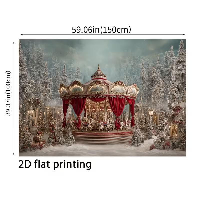 2D Christmas Carousel Backdrop for Holiday, Winter & New Year Studio Photography