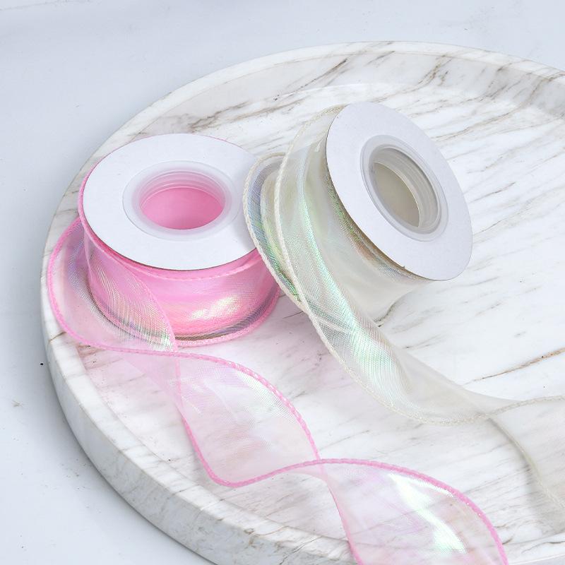 Elegant Multifunction Flat Seven-color Laser Fishtail Yarn Colorful Ribbon Hairpin Headdress Bow Flowers Cake Decorative Materials Home Decoration