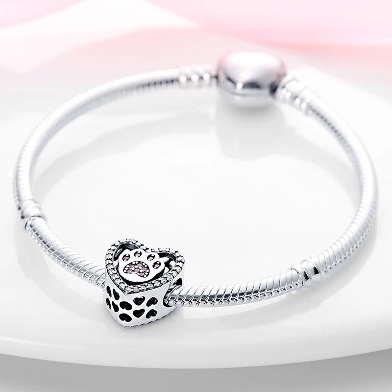 Charms Original Copper Plated Heart Dog Paws Beads Fit Bracelet Diy Fine Gift Women Delicate Jewelry Accessory
