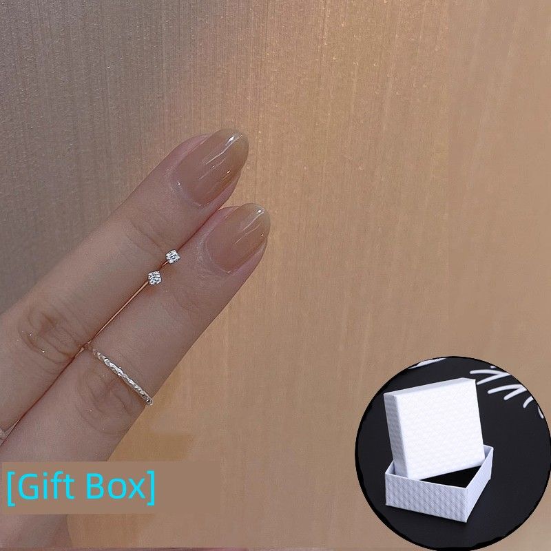 

S925 Sterling Silver Small and Exquisite Rhombus Earrings Square Zircon Bone Stud Women s Removal-Free before Sleep Ear-Caring A pair of silver diamond earrings [gift box]]