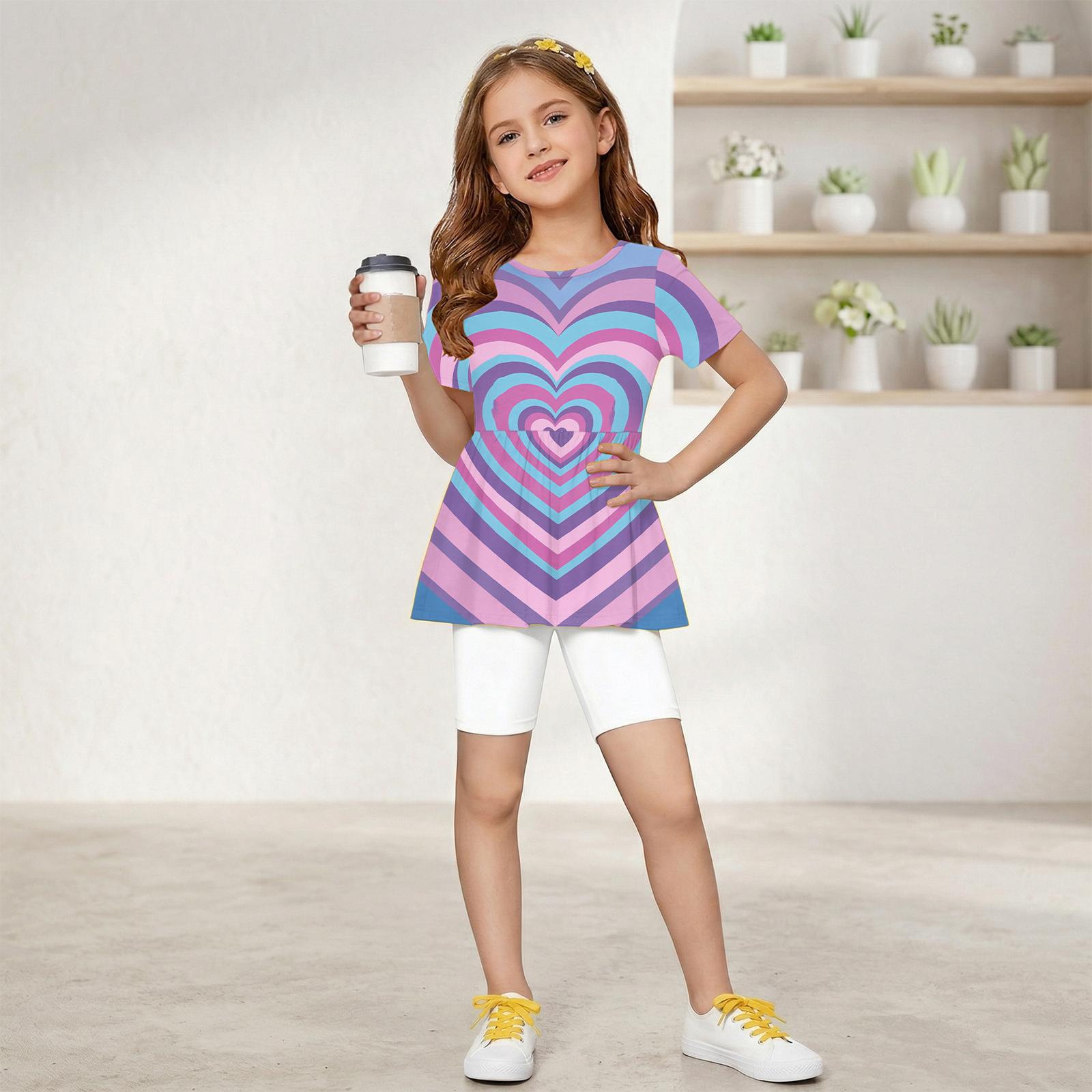 Girls Summer Outfit Short Sleeve Ruffle Hem Top and Shorts Set Lightweight Breathable Two Piece Toddler Clothing 120