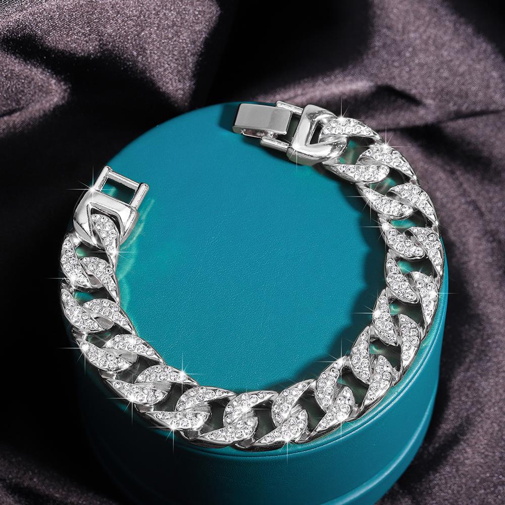Hip Hop 21MM Shiny spike Cuban Link Chain Bracelets Women Men Rhinestone Iced Out Chain Bracelet Punk Christmas Jewelry Gift