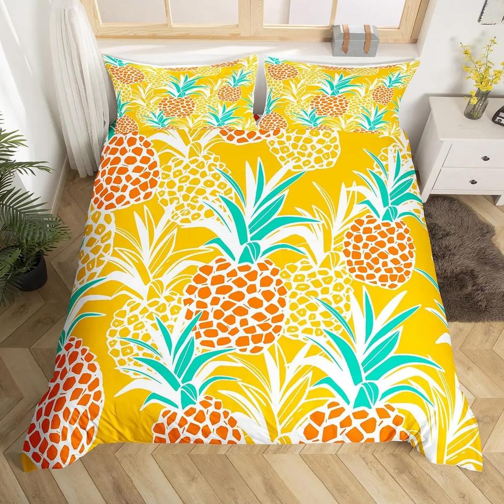 Pineapple Duvet Cover Set Fruit Pineapple Print Single Queen Bedding Set for Kids Adults Bedroom Luxury Decor King Duvet Covers