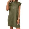 Women’s Casual Short Sleeve Stand Collar Zip Front Pocket Loose Fit Straight Dress with Pattern for Everyday Wear
