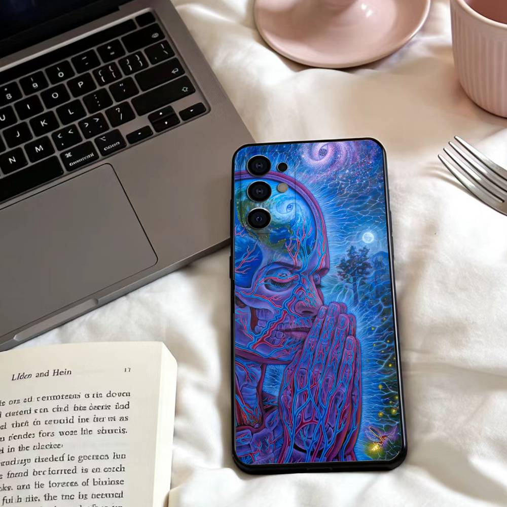 A-Alex Grey Trippy Phone Case For Samsung S25,24,23,22,30,21,10,9,Ultra,Plus,Lite,FE,4,5 G Soft Black Case