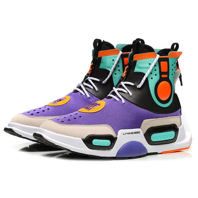 Li Ning Reburn Cushioning Slip Resistant High top Vintage Basketball Shoes Unisex Purple AGBN052-1