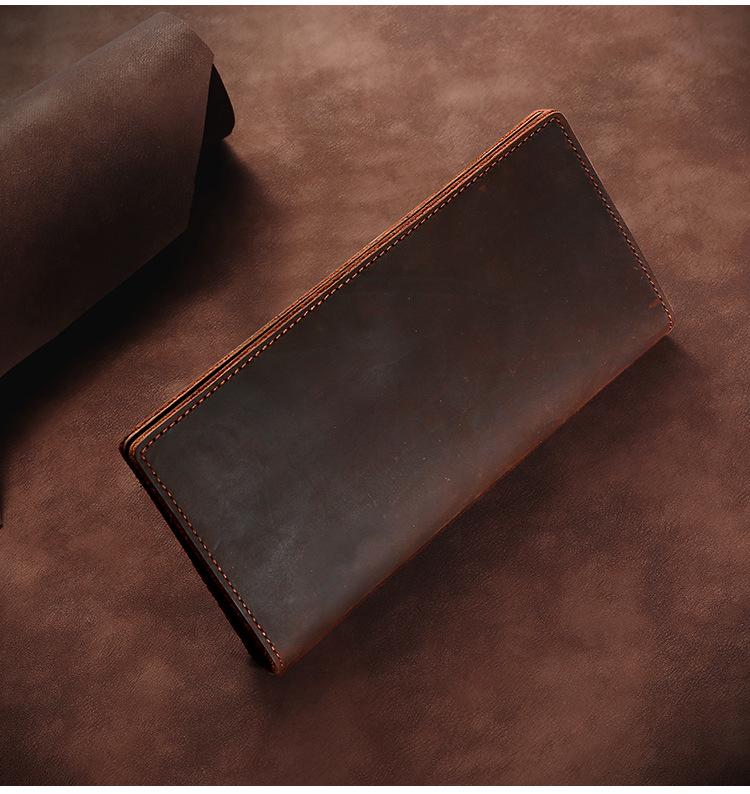 Retro Crazy Horse Cowhide Men's Wallet: Long, Medium, or Short Oil-Impregnated Genuine Leather with Multi-Card Slots and Dollar Money Clip.