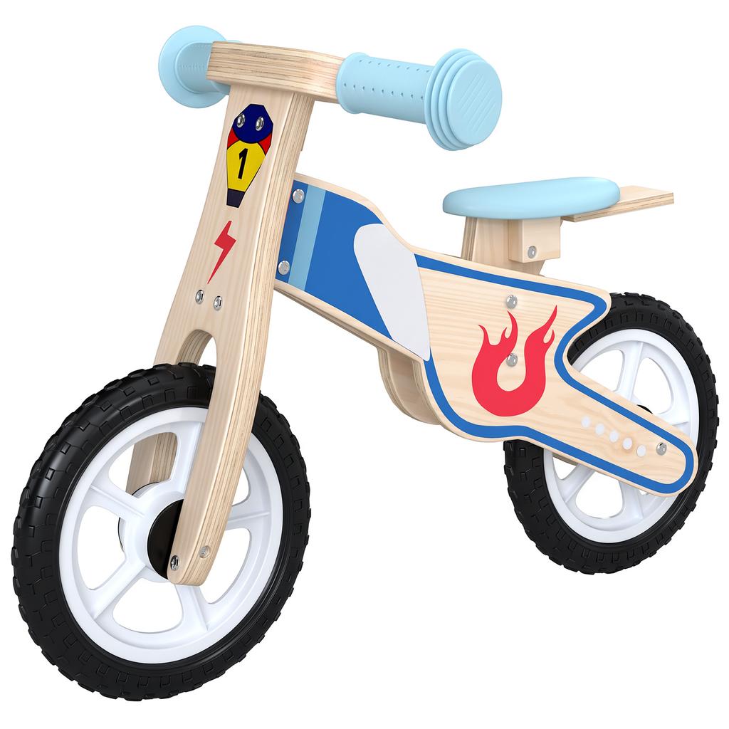 Children's Balance Bike, No Pedals, Adjustable PU Saddle, Ages 3-5, up to 50 kg, Natural Wood