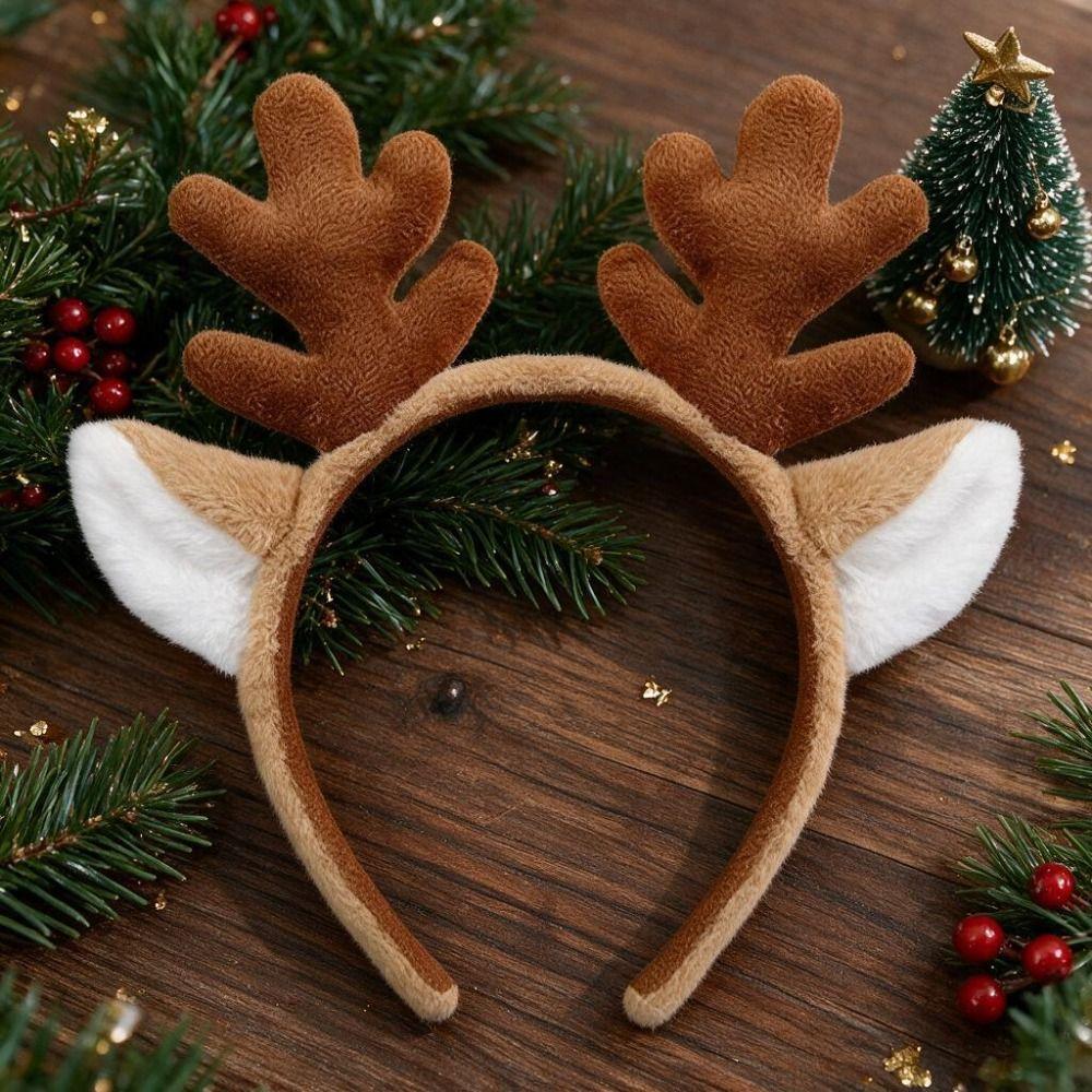 Plush Christmas Reindeer Antlers Hairband with Ears Headband Cute Hair Hoop  Gift