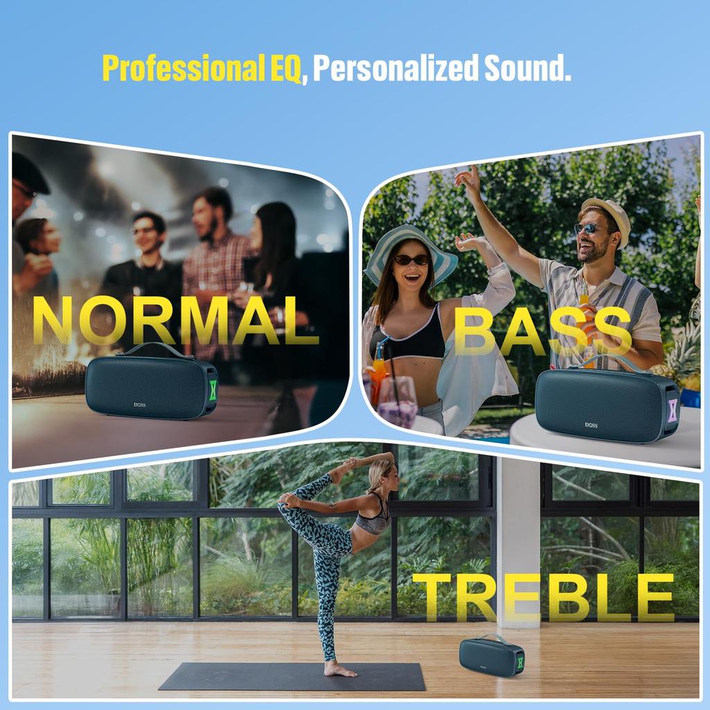 DOSS Extreme Boom Pro D300 Wireless Bluetooth 80W Loud 20 Hours of 3 EQ IPX6 Portable Bluetooth Speaker for and Travel Speaker, Volume, Playback,
