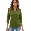 Women's Fashion Casual Lapel Short 3/4 Sleeve Color Shirt Women's Up Tops