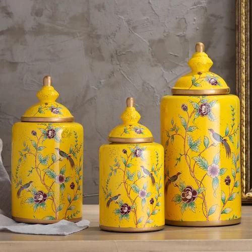 Vintage European Flower and Bird Ceramic Storage Jar Vase Decoration Porcelain Art Crafts Tea Coffee Beans Candy Storage Jar New