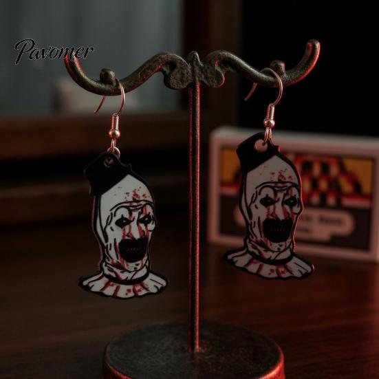 Retro Horror Movie Character Jewelry 1 Pair Halloween Theme Dangle Drop Earrings for Women, Scary Blood Gothic Acrylic Clown Earrings, Creative