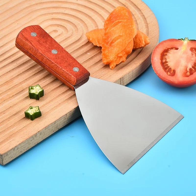 Stal nierdzewna Drewniana Rączka Łopatka Do Naleśników Ciasto Pizza Stek Żeliwna Płyta Grill Domowa Kuchnia Restauracja Narzędzia Kuchenne