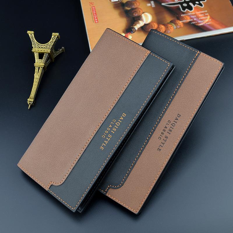 Men's Wallet, Men's Long Wallet, Fashionable Patchwork Color-block Thin Youth Soft Leather Wallet, Multi-card Card Clip, Suit Bag