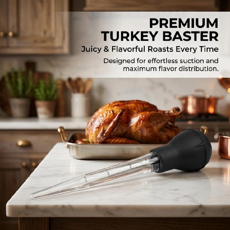 Roasting Baster Set of 5 with Flexible Squeeze Bulbs and Clear Tapered Tubes for Basting Turkey, Chicken, Steak, Fish, and Vegetables