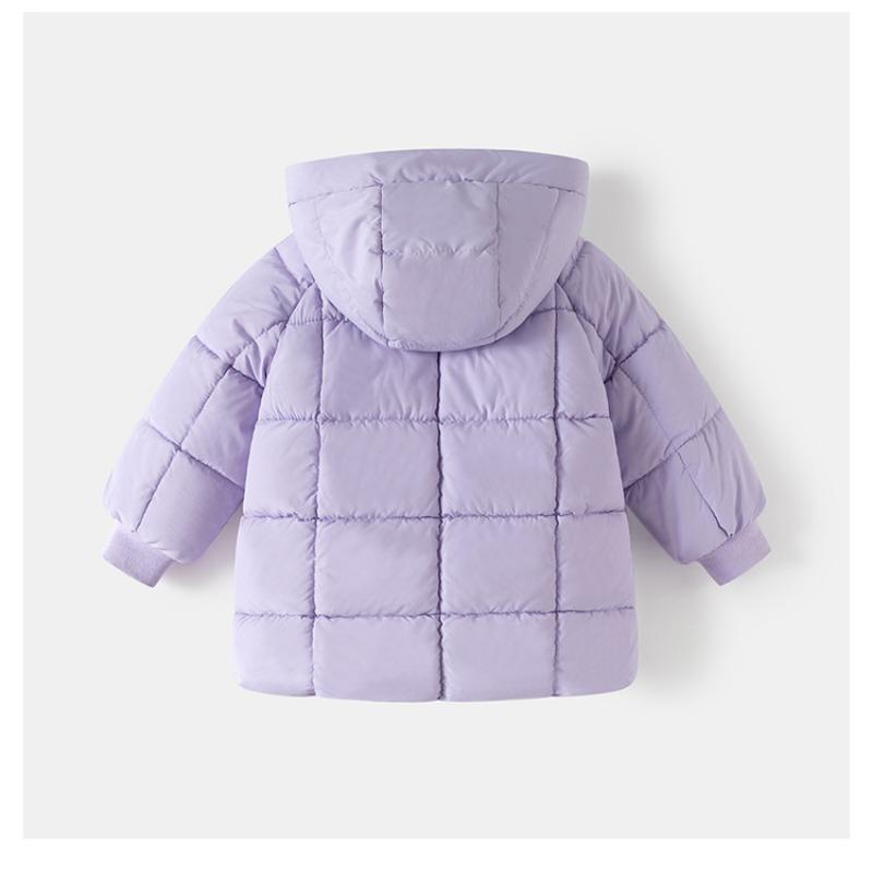 Kids Solid Korean Style Thick Padded Hooded Mid Length Winter Coat