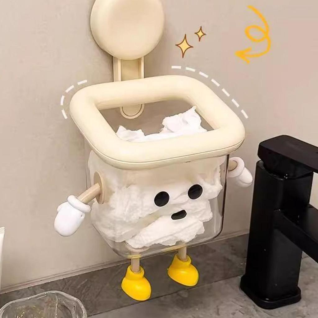 Cute Robot Suction Cup Storage Organizer Wall Mounted Rack with Bottom Water Outlet for Toothbrush Cosmetic Display