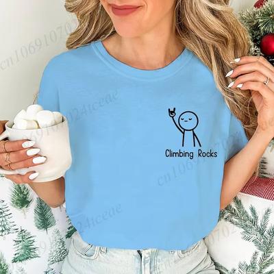 Damen Freizeit Kletterfelsen Grafik T-Shirts Bequeme Kleidung für Kletterer und Bouldering-Liebhaber Modisches Outdoor-T-Shirt
