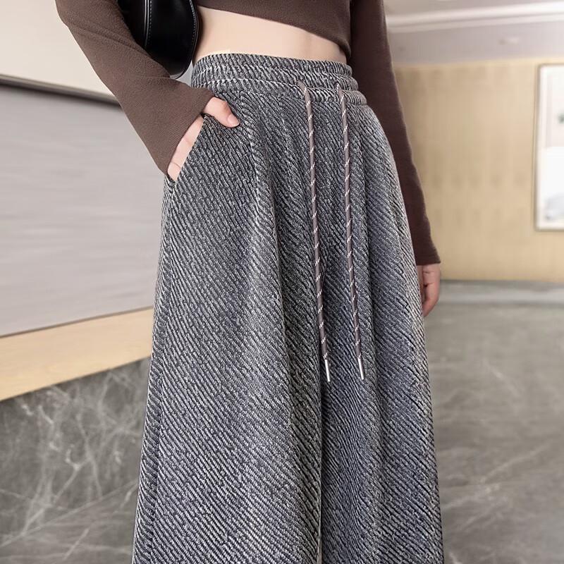 Si Baishe Women's Fleece-Lined Drawstring Wide-Leg Casual Pants