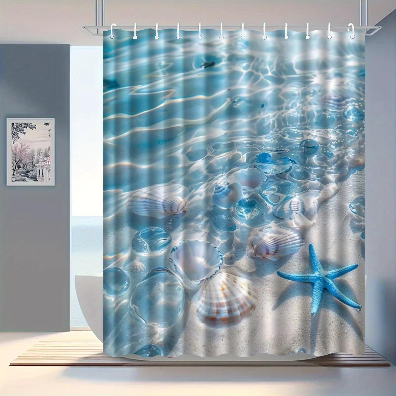 

1pc Ocean-Themed Shower Curtain with Hooks - Vibrant Underwater Scene with Seashells & Starfish, Coastal Bath Partition 90X180CM