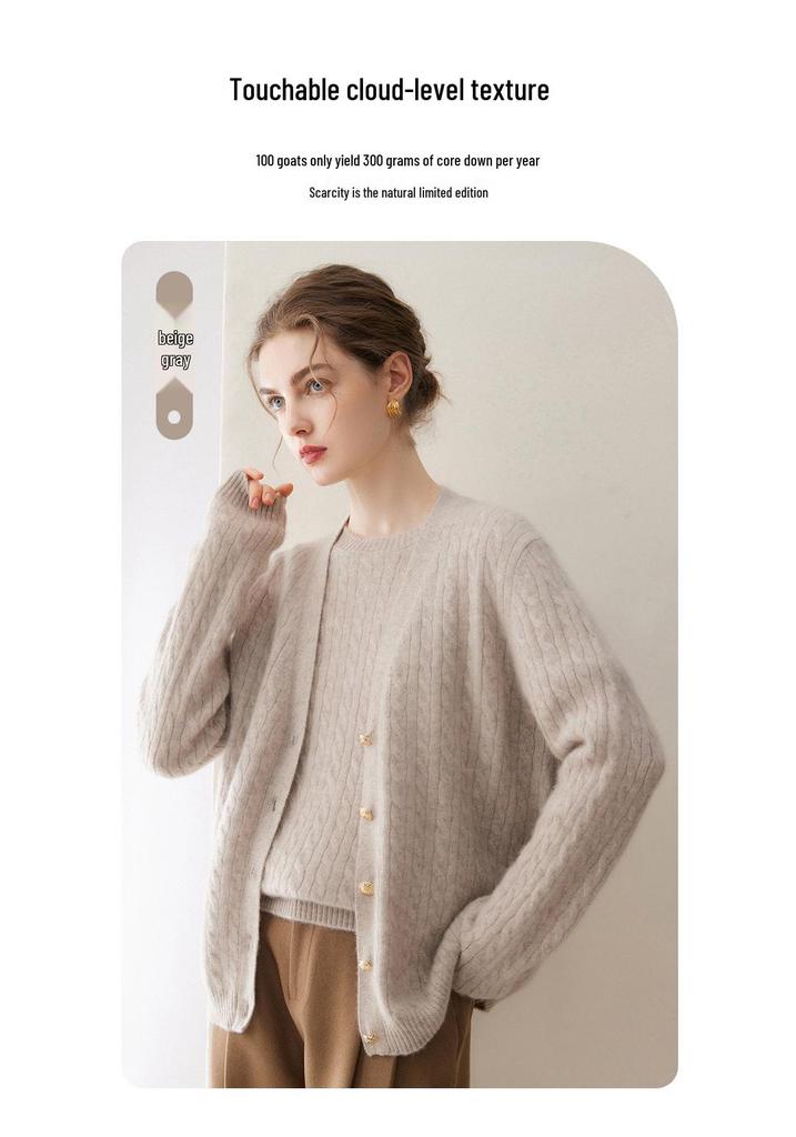 Kang Sai Ni Women's 100% Cashmere Cable Knit Retro Sweater