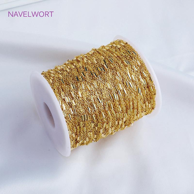 14K Gold Plated Brass Metal Clip Beads Tube Chain For DIY Jewelry Necklace Bracelet Making Findings Bulk Chain Wholesale