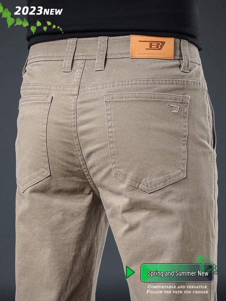 Men's Slim Fit Khaki Cotton Casual Pants - Straight Leg, Light Business Style