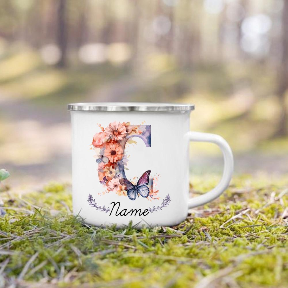 Personalisierte Tasse Floraler Initialen Name Tasse Individuelle Kaffee Heißschokolade Tassen Hochzeit Geburtstag Muttertag Weihnachten Geschenke für Sie