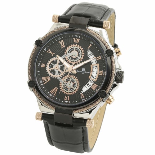 Salvatore Marra Men's Chronograph Watch, Italian Brand, Analog Quartz Movement, Black, Includes Watch Cloth, PGBK