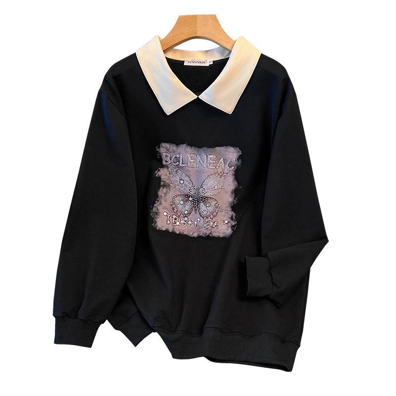 Plus Size Autumn Lapel Hoodie, 200-350 Jin, Loose Fit, Chest 150/160-6070
