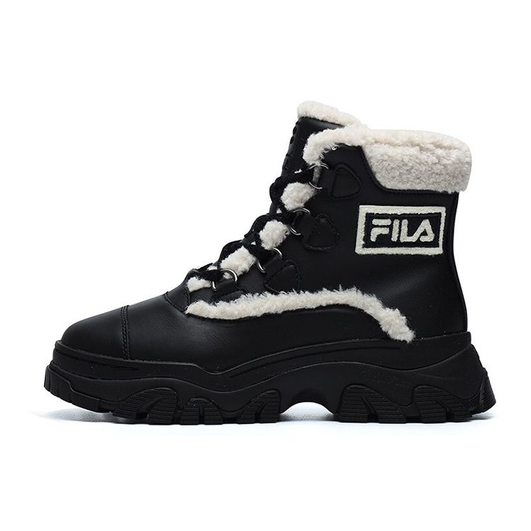 Fila Two-Layer Cowhide Suede Warm Wear-Resistant Thick Sole Plush Short Snow Boots Women boots Black F12W144404FBK