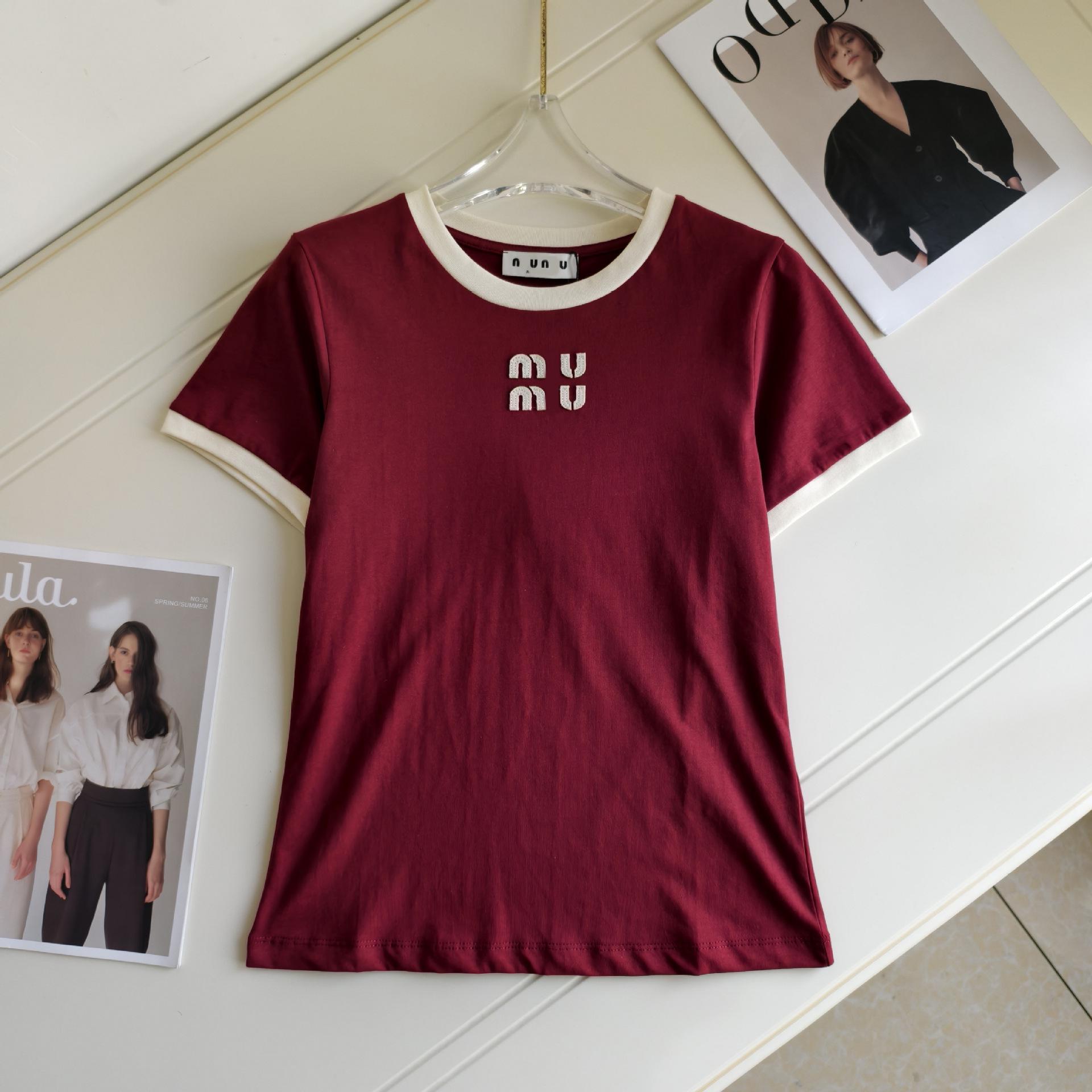 Nanyou Women s Summer Casual Color Block Embroidered T-shirt - Round Neck, Short Sleeve S вино красного