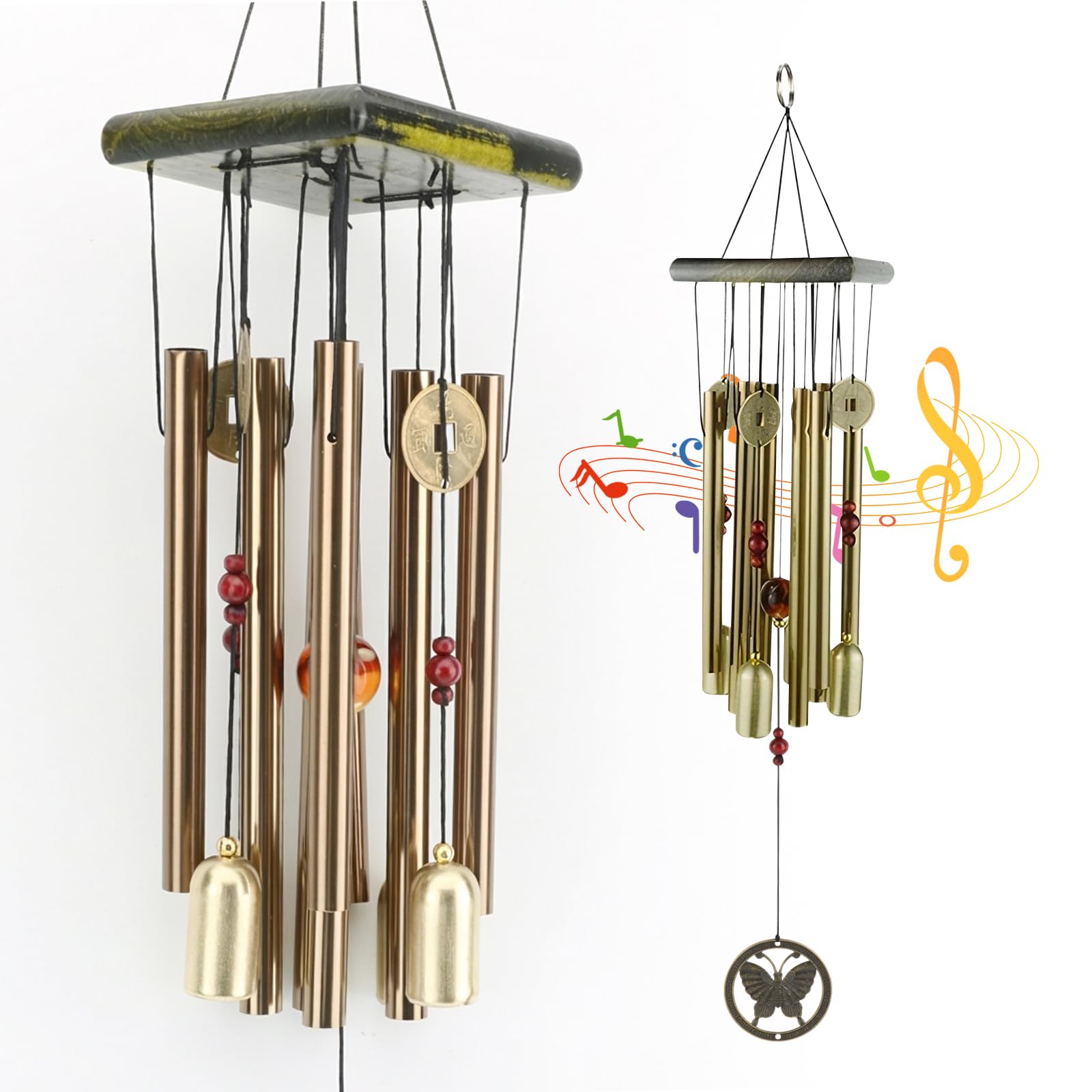 Vintage Butterfly Wind Chime for Outdoor Decor - Handcrafted Aluminum Tube Chimes with Retro Design for Garden, Patio, Balcony Butterfly