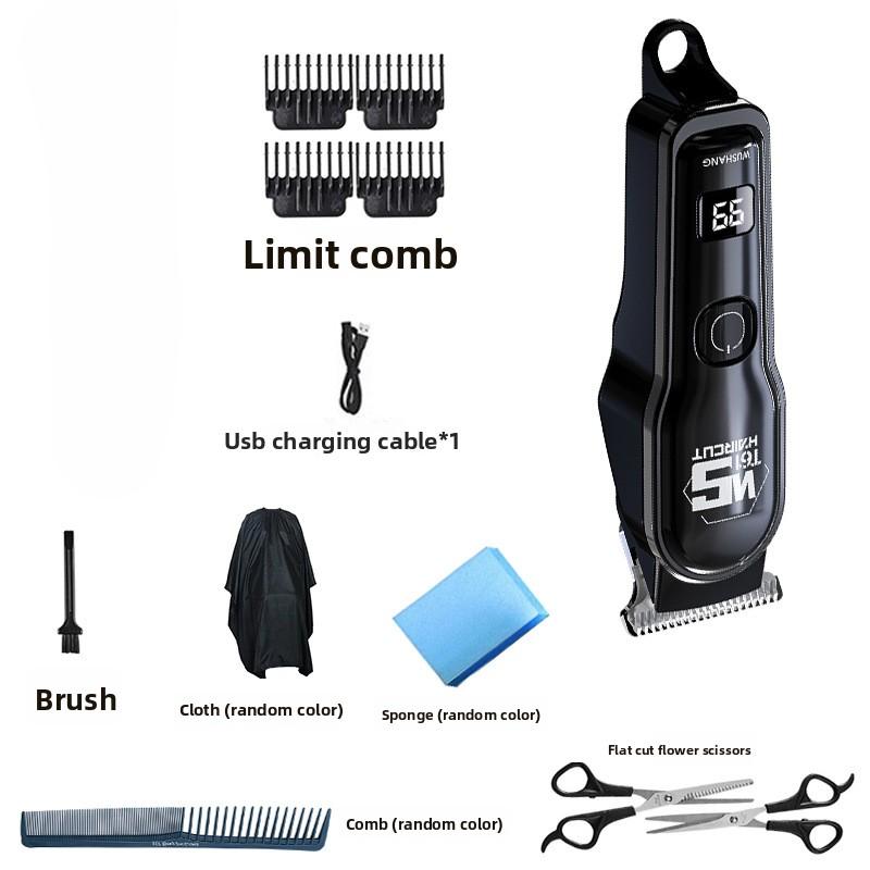 

Профессиональная электрическая машинка для стрижки волос с насадками, светодиодным цифровым дисплеем, портативной USB-зарядкой, беспроводная мужская бритва и триммер Comb + Wrap + Sponge чёрный