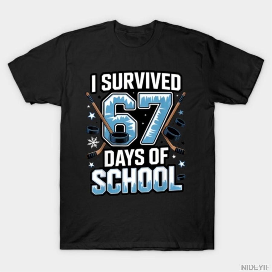 

I Survived 67 Days Of School T-shirt For Men Women 100% Cotton T Shirts Short Sleeve Tops 1110-4 4XL