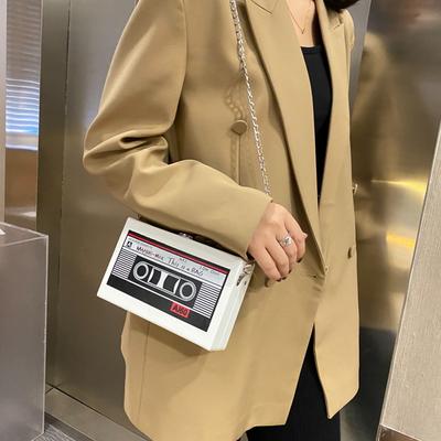 Women Luxury Retro Bag Radio Shape Small Square Bag PU Leather Tape Recorder Print Ladies Daily Commute Bag