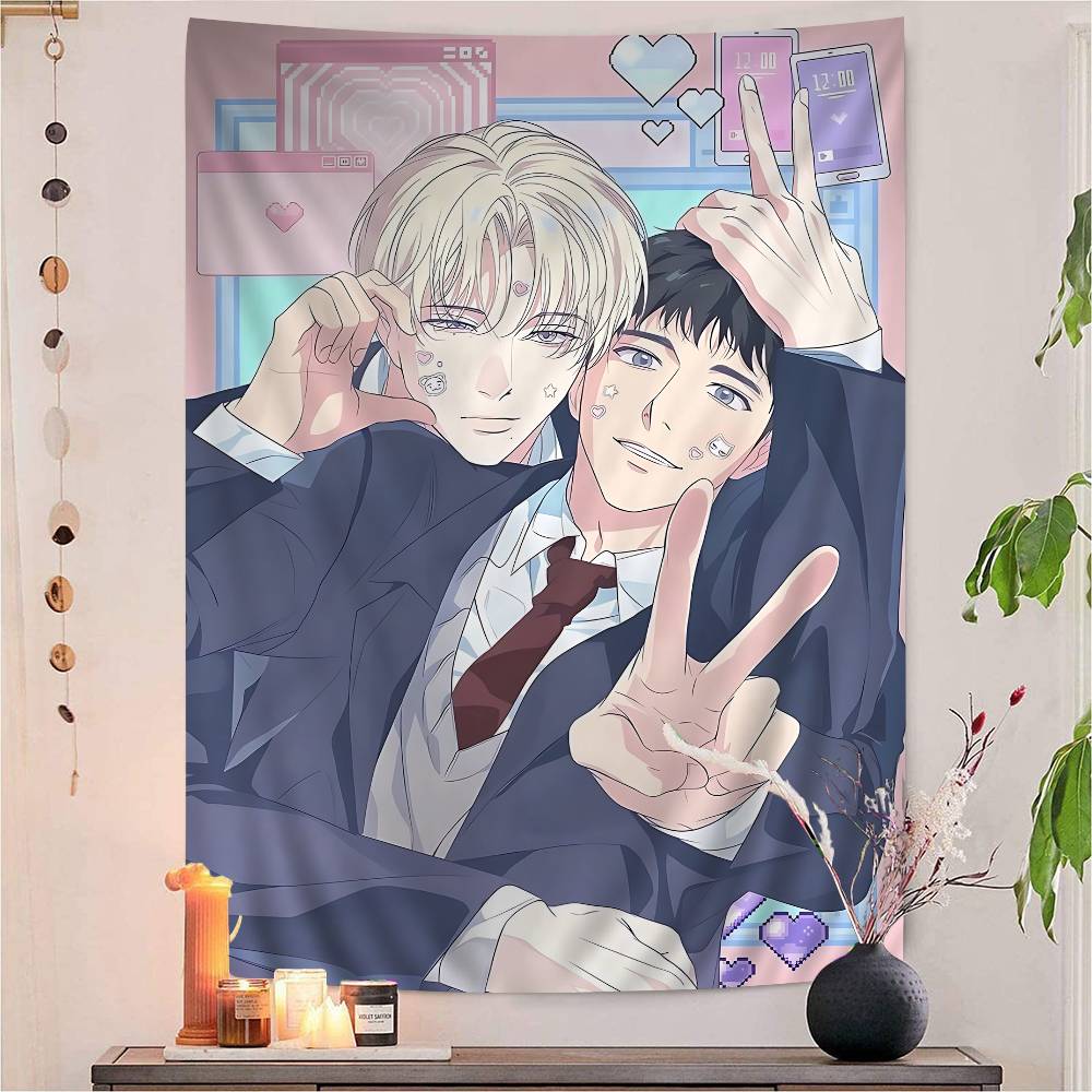 Korean Manhwa BL Anime Printed Large Wall Tapestry Hanging Tarot Hippie Wall Rugs Dorm Art Home Decor