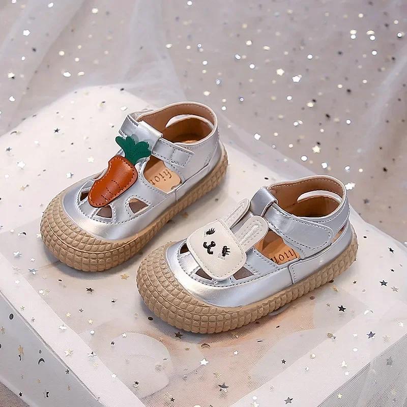Kinder Ballerinas Zehenkappe Anti-Stoß Mädchen Sandalen Ausgehöhlt Atmungsaktiv 2025 Sommer Neu Kinder Strandschuhe Süßer Hase