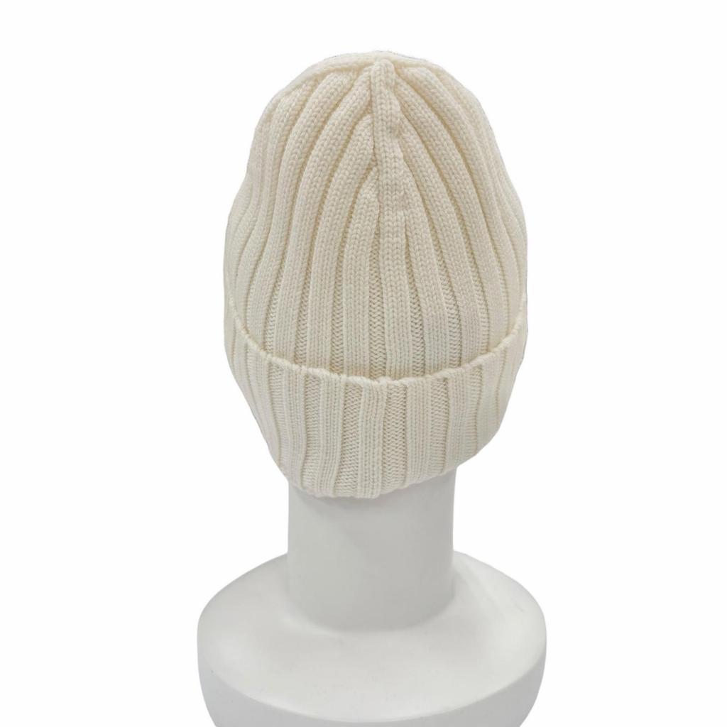 Pristine MONCLER Knit cap Beanie with logo patch Ivory wool Women Used