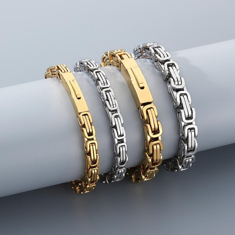 Bracciale Bizantino Personalizzato, Acciaio al Titanio Placcato Sottovuoto Catena Imperatore Fibbia Magnetica Set Collana da Uomo