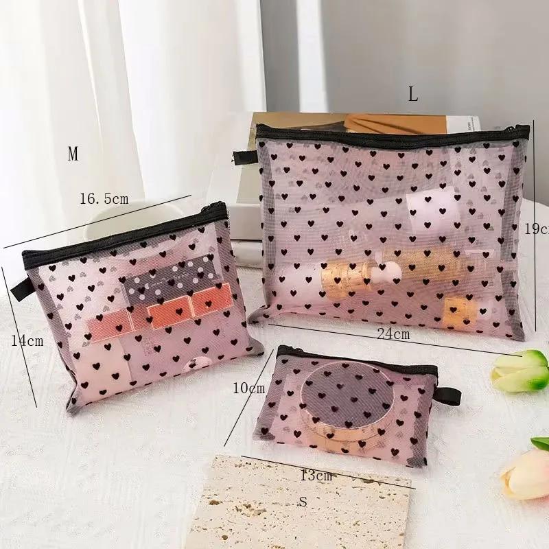 1pcs Unisex Mesh Clear Cosmetic Bags Small Large Black Makeup Bag Portable Travel Toiletry Organizer Case Lipstick Storage Pouch