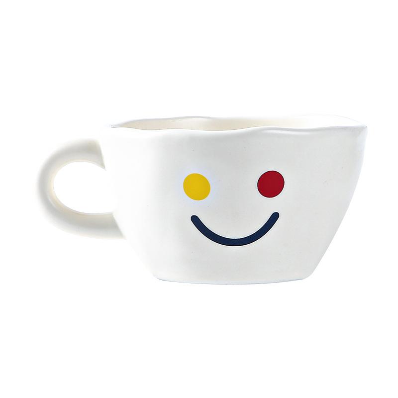 Teacup Creative Ceramic Latte Coffee Cup British Afternoon Smiley Ceramic Flower Water Cup Breakfast Cup Saucer Simple Style