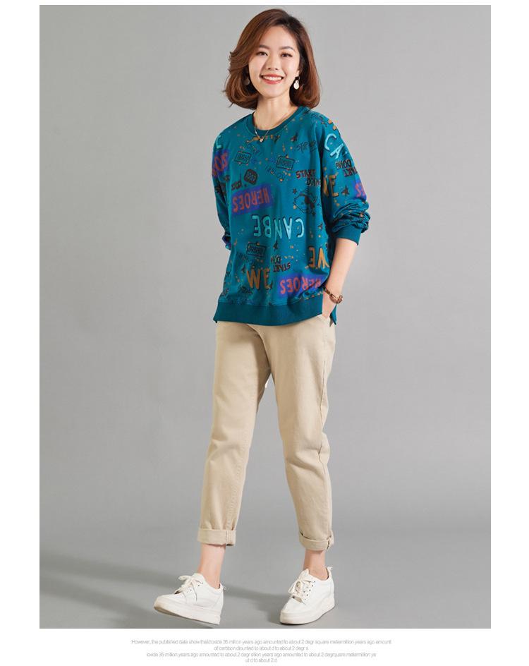 Clearance Spring Loose Fit Round Neck Print T-shirt for Middle-Aged and Elderly Women - Pure Cotton Slimming Sweatshirt
