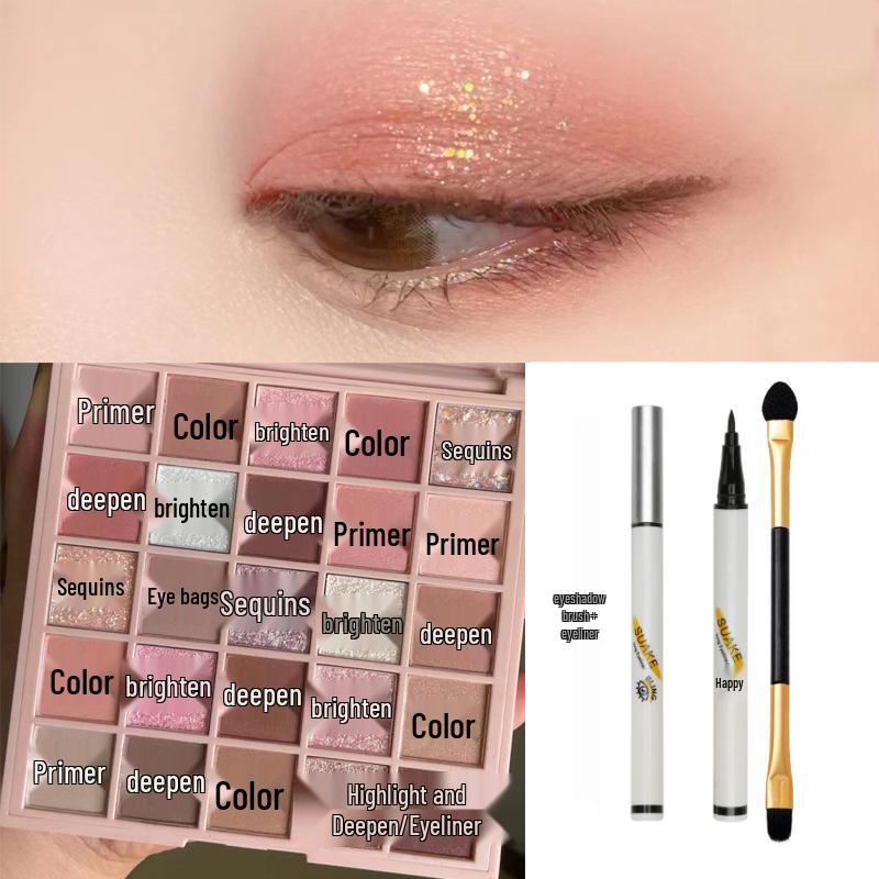 25-Color Matte Earth Tone & Pink Eyeshadow Palette for Beginners - MGL Student-Friendly Makeup