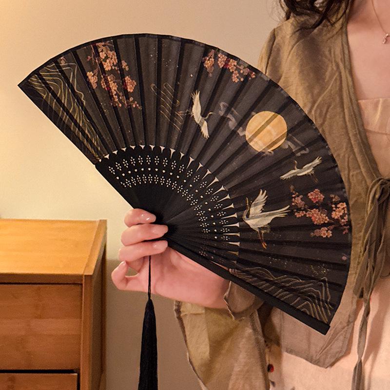 Portable Cheongsam Dance Folding Fan with Tassels: Traditional Summer Bamboo Fan